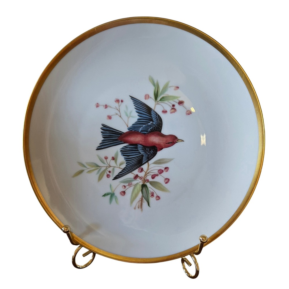 Hutschenreuther Selb Bavaria Audubon Scarlet Tanager Bird Plate Gold Rim Germany